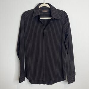 7 Diamonds Men’s Textured Pinstripe Button Down Shirt Medium Stretch Dark Brown